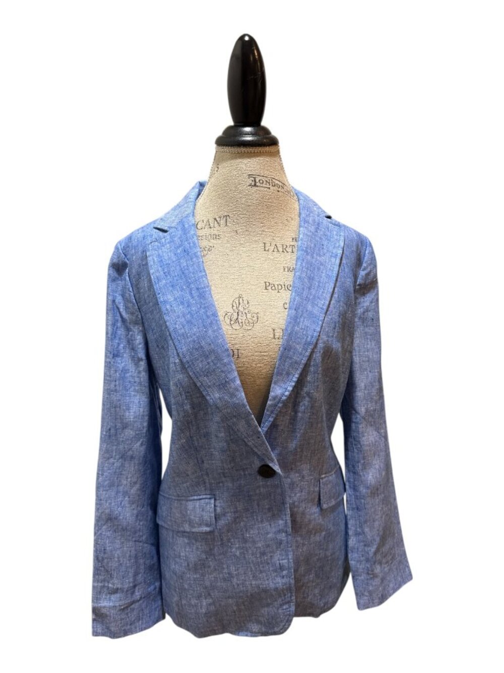 Talbots Sz 12 Light Blue Chambray Linen Women's 2-Pocket Blazer